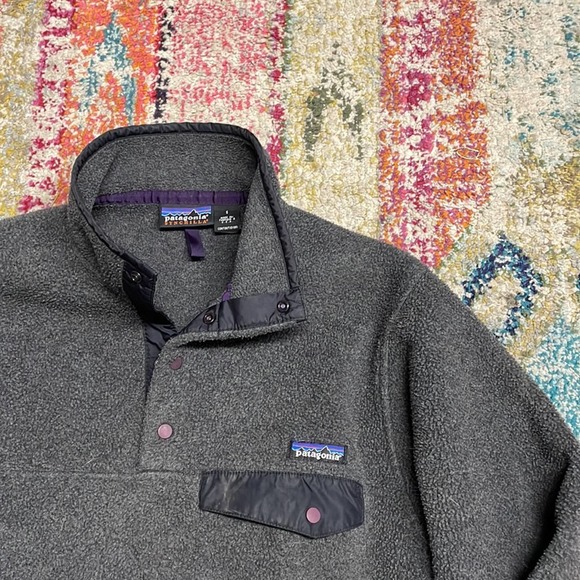 1980’s Men’s Patagonia Synchilla black fleece pullover t snap small vintage - Picture 2 of 6